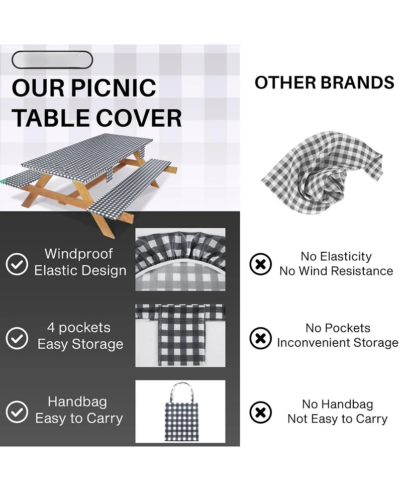 Piscifun Waterproof Fitted Picnic Table Cover With Bench Covers Elastic Camping Outdoor