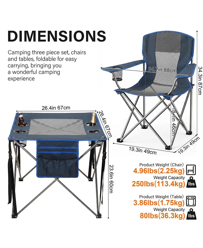 Piscifun 3 Piece Foldable Camping Chair Set With Cup Holder Carry Bag For Outdoor Sports Hiking Picnic