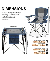 Piscifun 3 Piece Foldable Camping Chair Set With Cup Holder Carry Bag For Outdoor Sports Hiking Picnic
