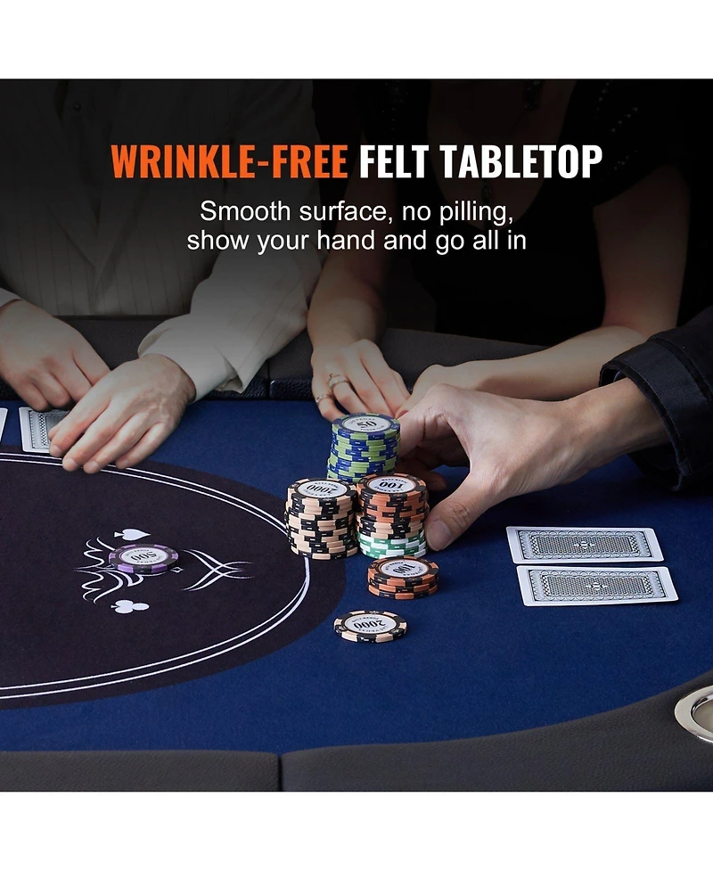 Slickblue Portable 8-Player Poker Table with Folding Design, Padded Rails and Cup Holders