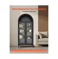 Slickblue 70" Tall Glass Door Cabinet with Adjustable Shelves for Home Storage