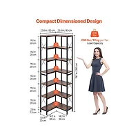 Slickblue L Shaped Corner Bookshelf with 7 Tier Storage Shelves, Tall Display Rack for Living Room