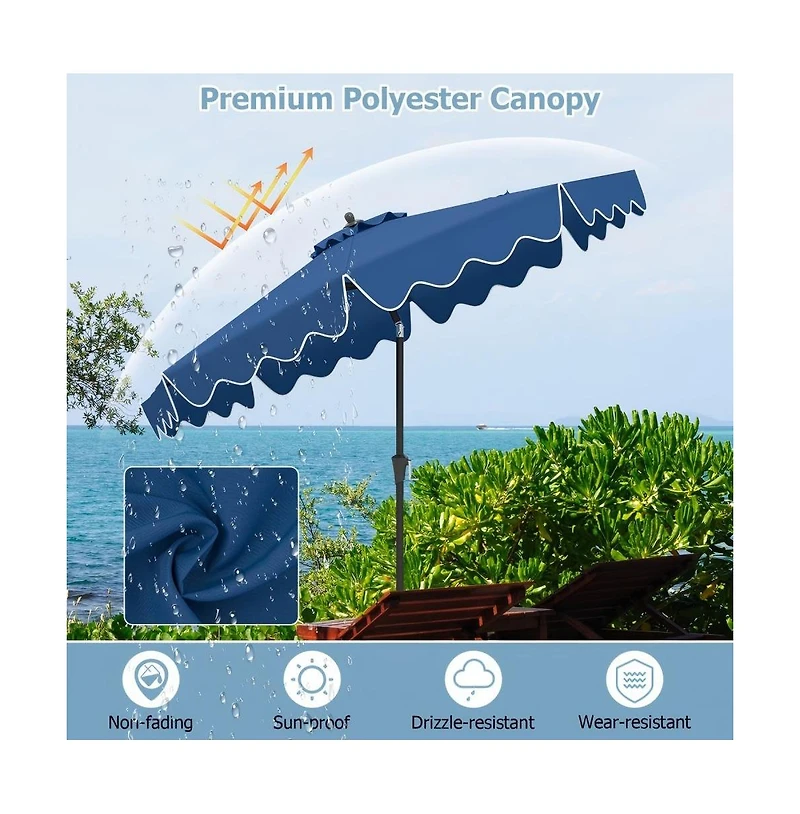 Gouun 9 feet Patio Umbrella with Push Button Tilt, Crank Handle and Ruffled Edge