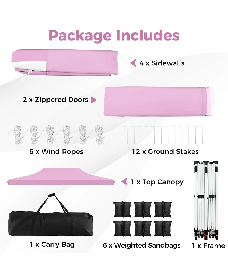 Gouun 10 x 20 feet Pop-Up Canopy Tent with 6 Sidewalls, Windows and Carrying Bag