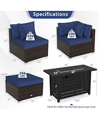 Gouun 5-Piece Pe Rattan Sofa Set with 60,000 Btu Fire Pit Table and Ottomans