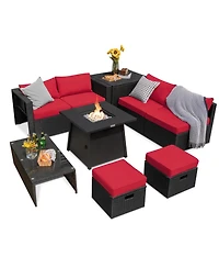Gouun 9-Piece Weatherproof Outdoor Patio Conversation Set with 30 in 50,000 Btu Propane Fire Pit Table