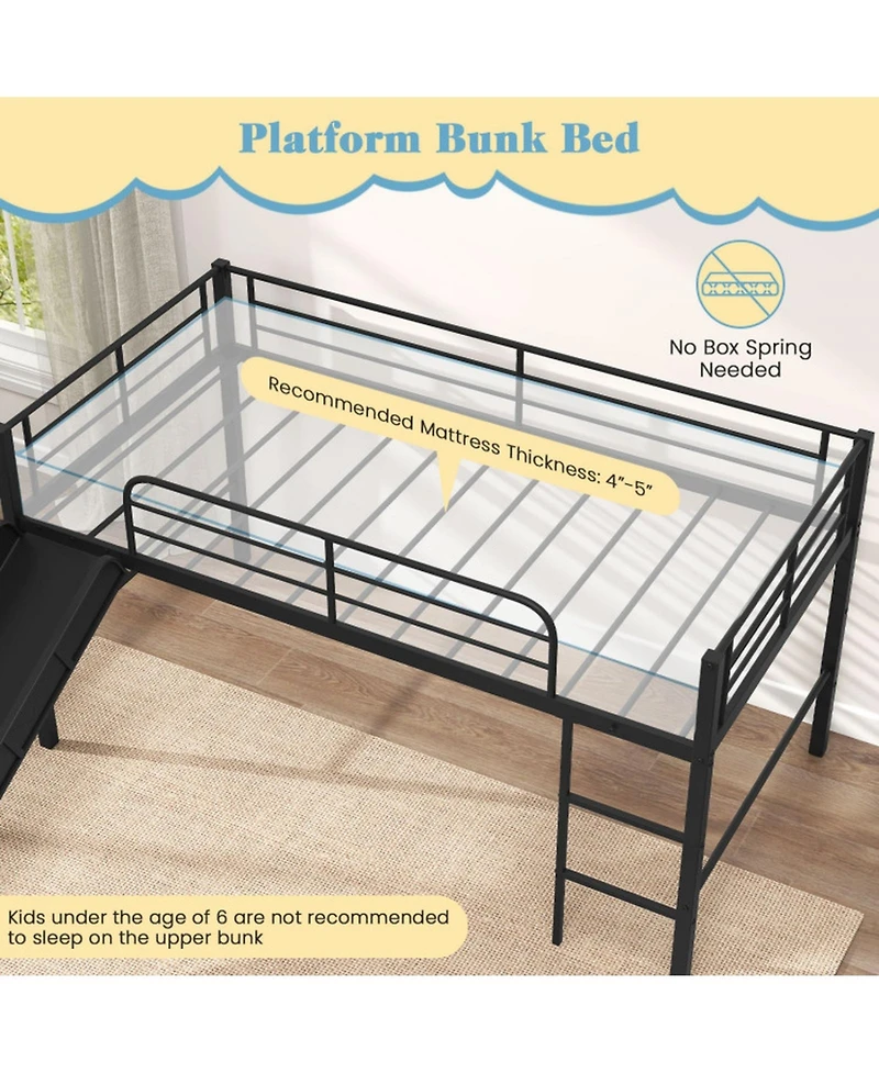 Gouun Twin Metal Loft Bed for Kids with Slide and Built-in Ladder