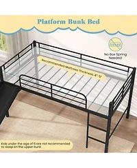 Gouun Twin Metal Loft Bed for Kids with Slide and Built-in Ladder