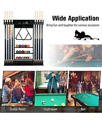 Gouun Wall-Mounted Solid Pine Billiards Cue Rack with Ball Storage