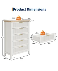 homfan 42.9" Tall Fluted 5-Drawer Dresser, Wooden Clothes Storage Organizer and Tv Stand for Bedroom