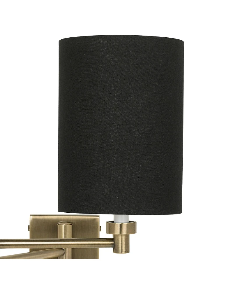 Barnes and Ivy Modern Swing Arm Wall Lamp Dark Antique Brass Plug-In Light Fixture Linen Cylinder Shade for Bedroom Bedside