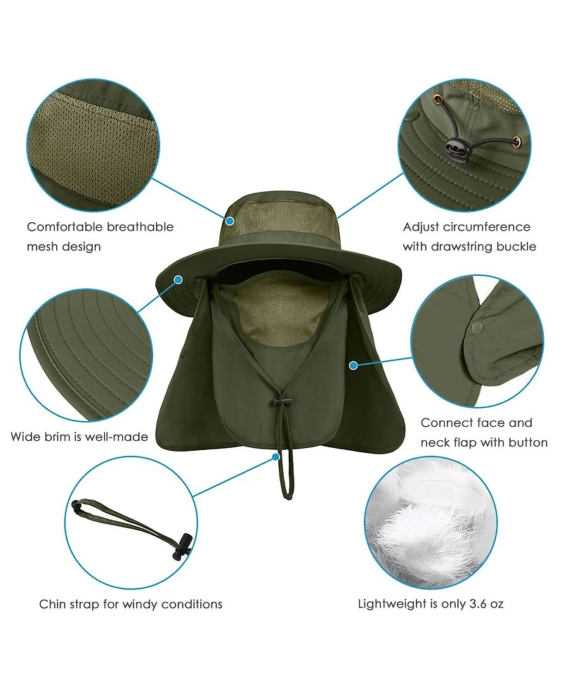 Piscifun Men's Outdoor Sun Hat Wide Brim Upf 50+ Face Neck Flap Fishing Hiking Gardening