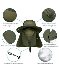 Piscifun Men's Outdoor Sun Hat Wide Brim Upf 50+ Face Neck Flap Fishing Hiking Gardening