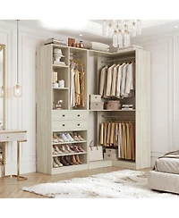 Aheaplus Corner Closet Organizer System Set with 2 Drawers and 3 Hanging Rods