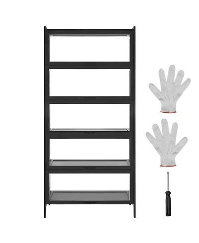 Sugift 68 Inch Tall 5-Tier Curio Display Cabinet with Acrylic Doors Wooden Frame Bookshelf