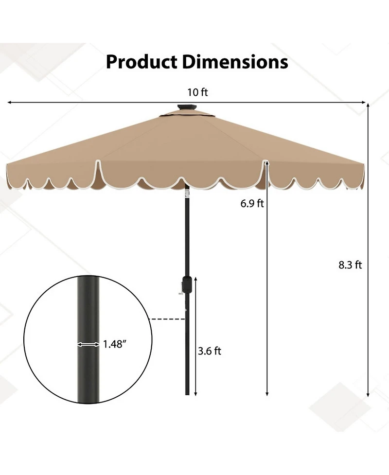 Gouun 10-Foot Solar Led Patio Umbrella with Push-Button Tilt