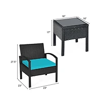 Boyel Living 3 Pieces Outdoor Rattan Patio Conversation Set with Seat Cushions