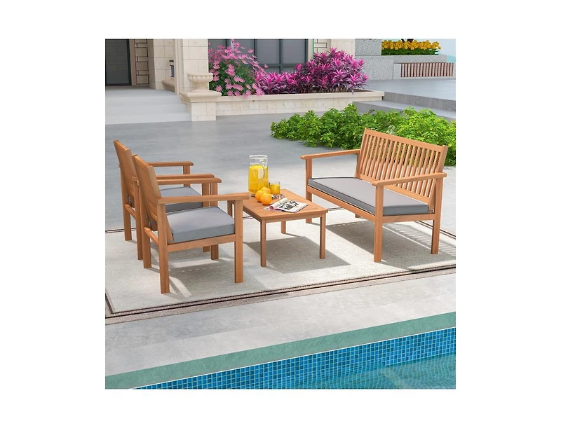 Boyel Living 4 Piece Patio Wood Furniture Set Acacia Wood Sofa Set with Loveseat
