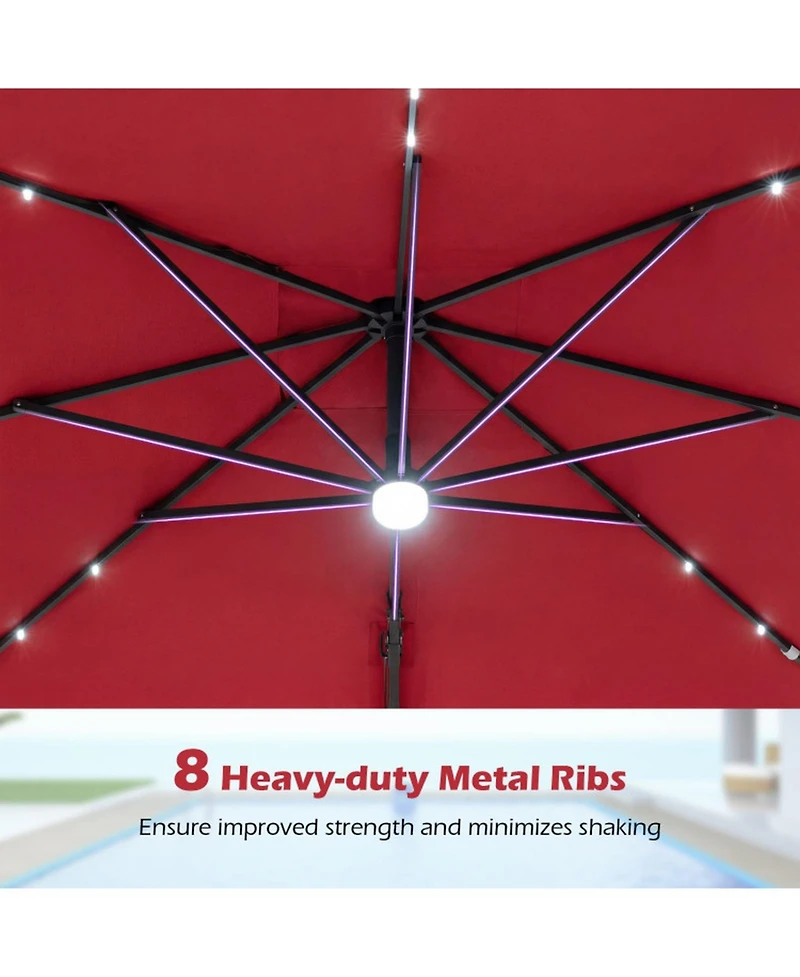 Gouun 10 feet Cantilever Offset Patio Umbrella with Solar Led Lights