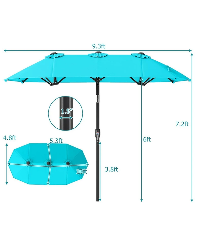 Gouun 10 feet Double-Sided Rectangular Patio Umbrella with Push-Button Tilt