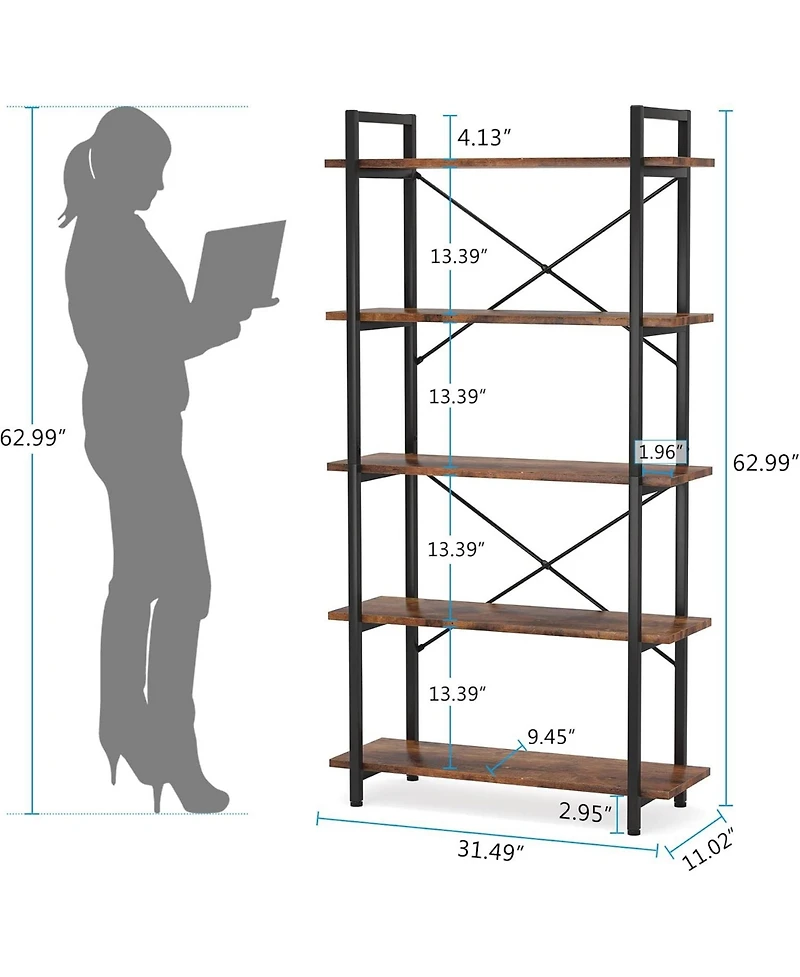 Tribesigns 5-Tier Industrial Bookshelf with Metal Frame