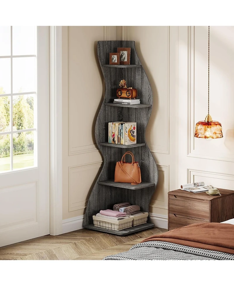 Tribesigns 5-Tier Wavy Corner Bookshelf with Curved Design