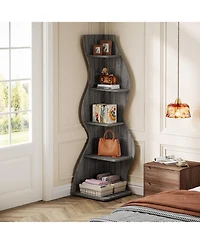 Tribesigns 5-Tier Wavy Corner Bookshelf with Curved Design