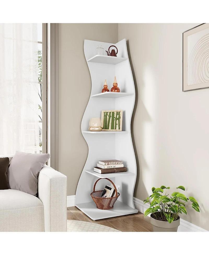 Tribesigns 5-Tier Wavy Corner Bookshelf with Curved Design