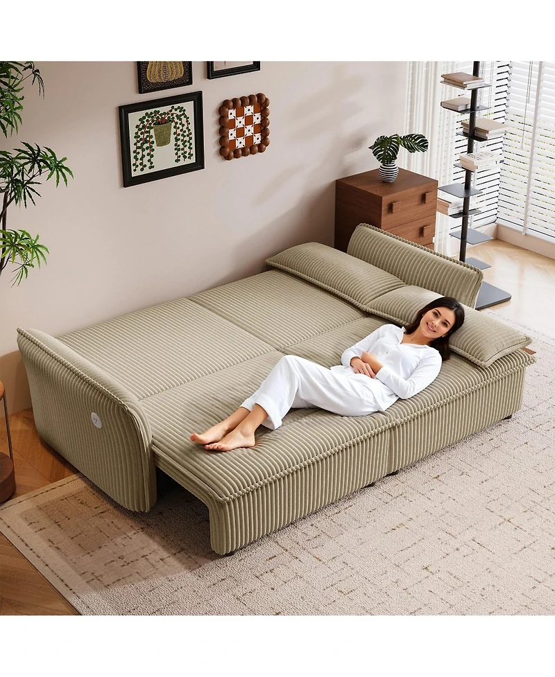 Lucky One 85" Convertible Sleeper Sofa Bed, 2-in-1 Plush Pull Out Couch with Storage Ottoman, Hidden Storage, Usb Charging Ports, 2 Pillows