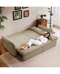 Lucky One 85" Convertible Sleeper Sofa Bed, 2-in-1 Plush Pull Out Couch with Storage Ottoman, Hidden Storage, Usb Charging Ports, 2 Pillows