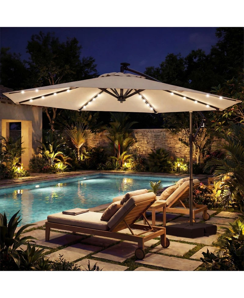 Gouun 10 Feet Solar Led Offset Cantilever Market Umbrella