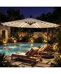 Gouun 10 Feet Solar Led Offset Cantilever Market Umbrella
