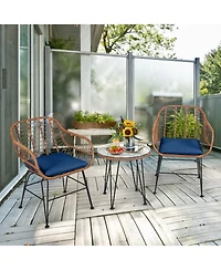 Gouun Outdoor Rattan Bistro Conversation Set with Round Glass Side Table