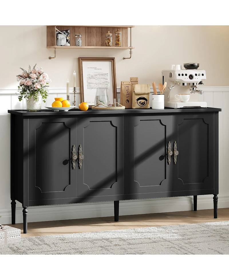 homfan 59 Inch Wooden Sideboard Buffet Cabinet 4 Doors, Adjustable Shelves, Spacious Storage Coffee Bar Credenza