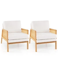 Gymax Set Of 2 Mid Century Modern Accent Chair Living Room Armchair With Rattan Arms
