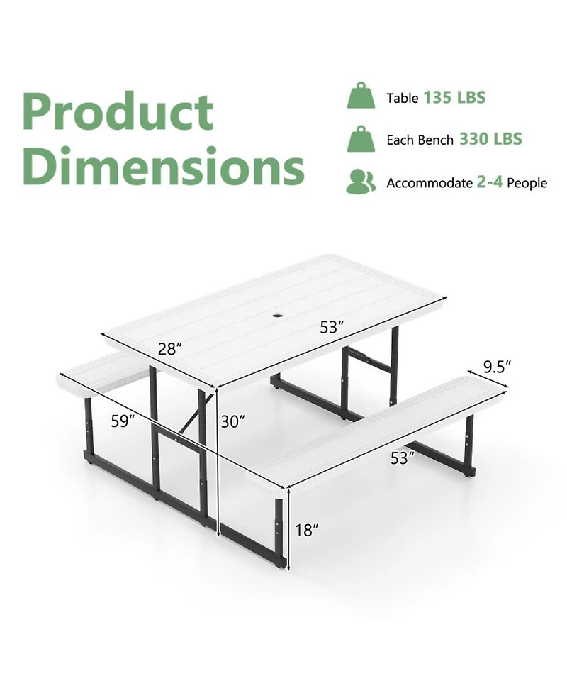 Gouun Outdoor Hdpe Picnic Table and Bench Set for 2-4 People with Umbrella Hole