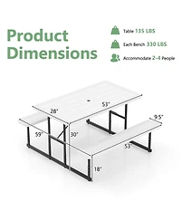 Gouun Outdoor Hdpe Picnic Table and Bench Set for 2-4 People with Umbrella Hole