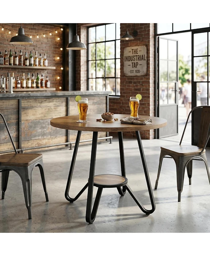 Tribesigns 31.5" Round Dining Table for 2-4: Compact wood table with double shelves. Farmhouse kitchen table for dining room, small space