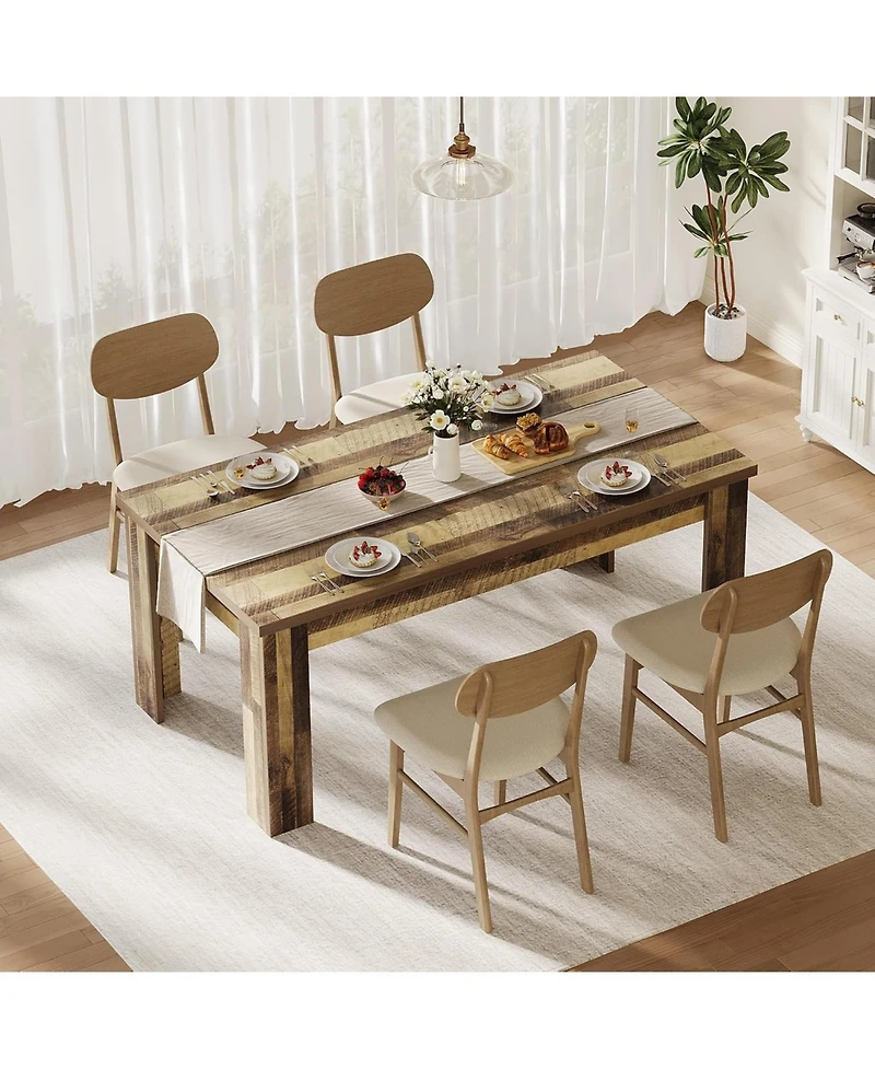 homfan 63" Heavy Duty Farmhouse Dining Table, 1.18" Thick Top, Seats 4-6, Rustic 300 lbs