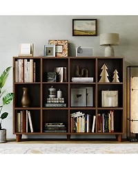 homfan 12 Cube Bookcase, 3-Tier Open Bookshelf with Wood Finish, Modern Storage Organizer for Home Office Living Room Bedroom