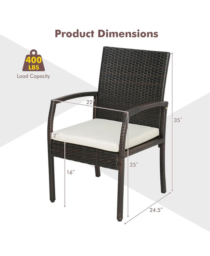 Gouun 7 Piece Outdoor Wicker Dining Set with 63 in Acacia Wood Table, Umbrella Hole and 6 Cushioned Chairs
