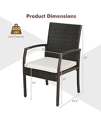 Gouun 7 Piece Outdoor Wicker Dining Set with 63 in Acacia Wood Table, Umbrella Hole and 6 Cushioned Chairs