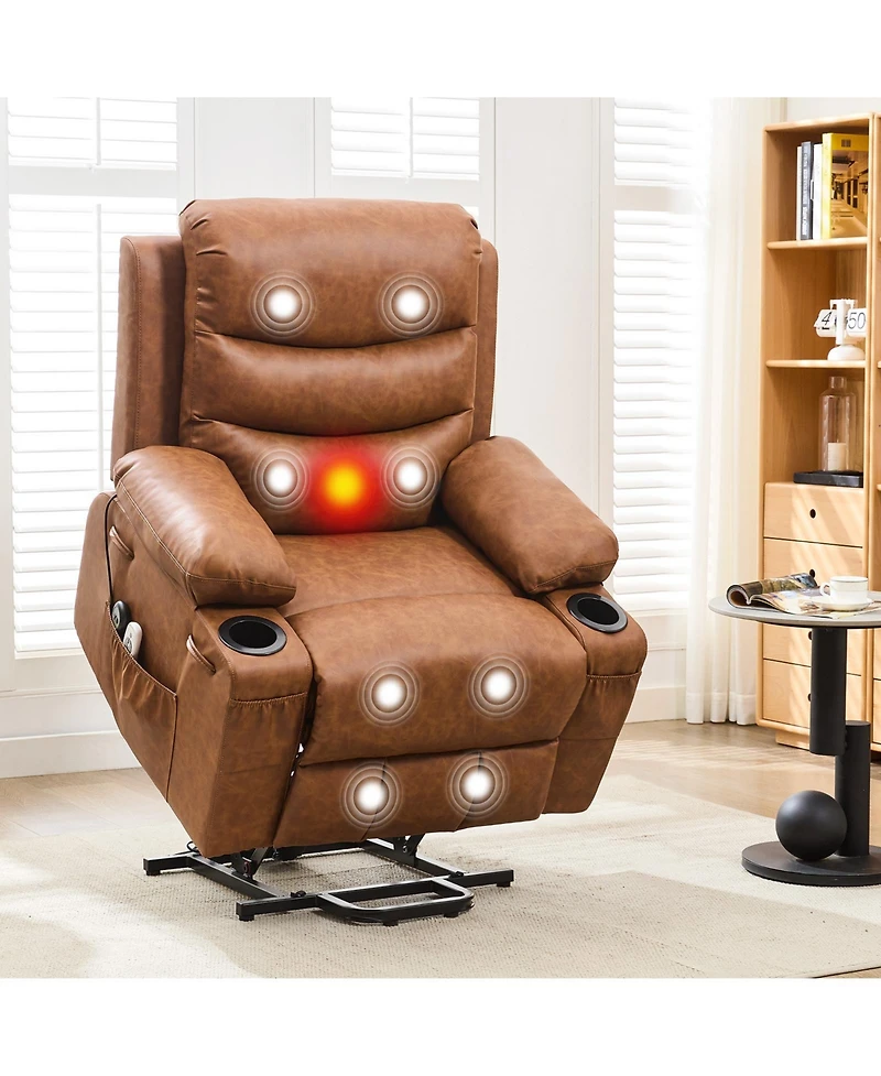 homfan Power Lift Recliner, Oversized Electric Recliners Elderly Heat Massage, Home Theater 2 Cup Holders, Reclining Single Sofa Chair Living Room