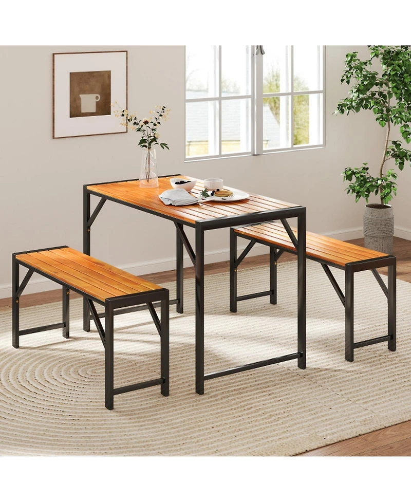 Gouun 3-Piece Outdoor Acacia Wood Patio Picnic Table and Bench Set for 4 People