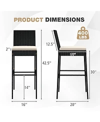 Gouun Set of 4 Outdoor Pe Wicker Patio Bar Stools with Backrest, Footrest and Seat Cushions