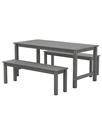 Gouun 3 Piece Outdoor Patio Dining Set with 67 in Hdpe Table and 2 Backless Benches, Umbrella Hole