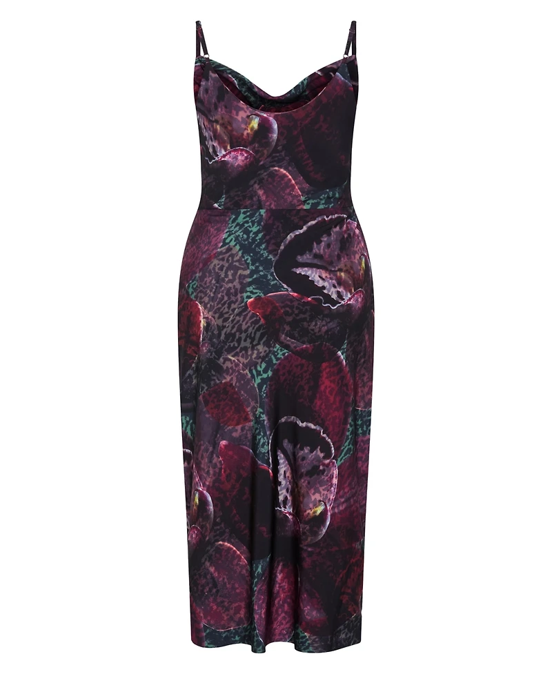 City Chic Plus Marisol Orchid Print Cowl Neckline Midi Dress