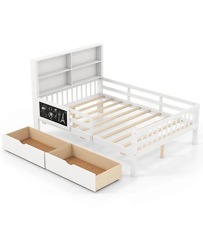 Costway Bed Frame with 2 Drawers Bookcase board Full-length