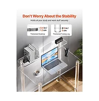 Slickblue Clear Acrylic Office Desk with Monitor Shelf, 2-Tier Study Computer Table for Bedroom