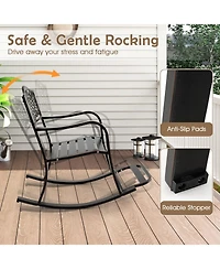 Gouun Cast Aluminum Outdoor Patio Rocking Chair with Footrest, Curved Armrests and Floral Backrest